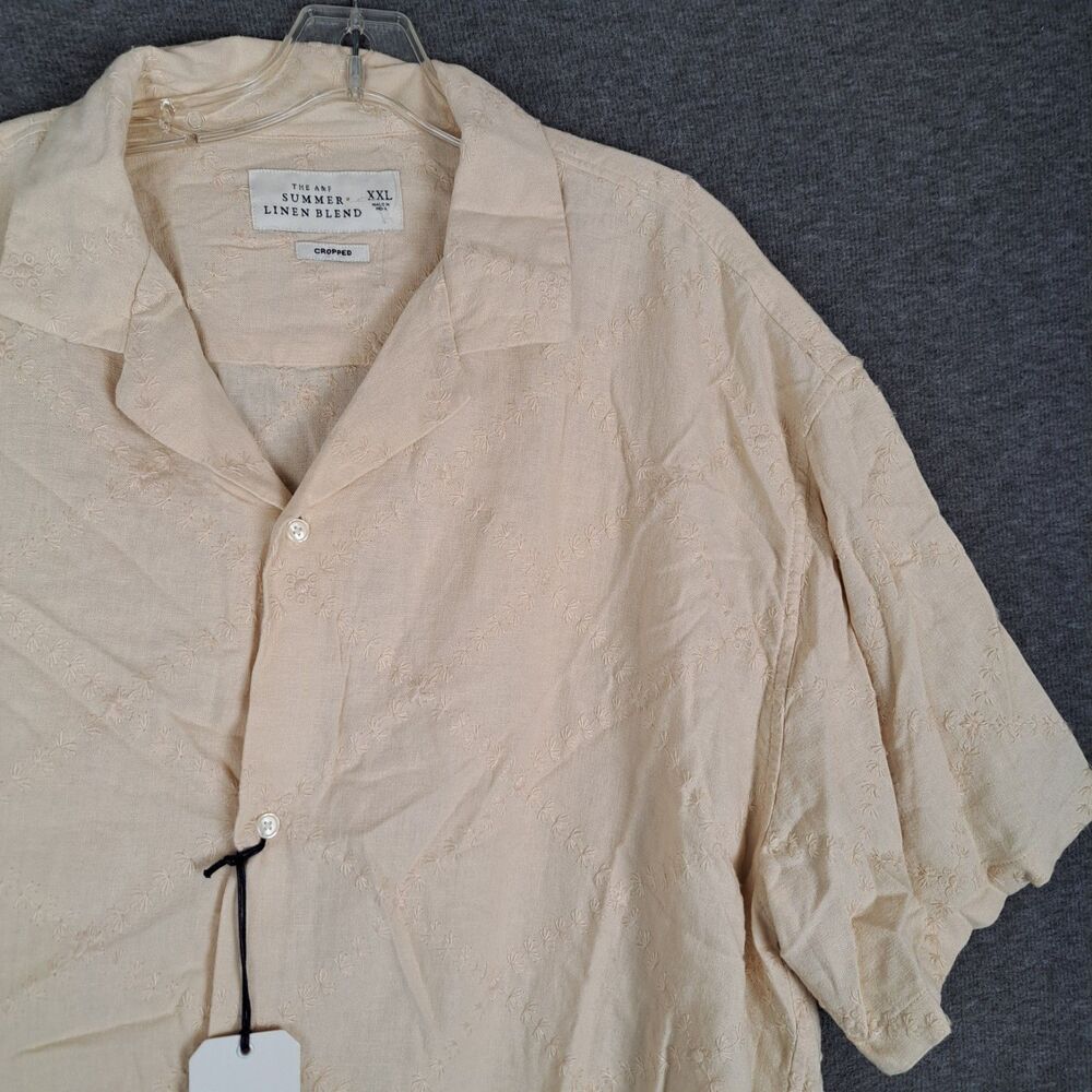 Abercrombie & Fitch Shirt Men's XXL Beige Summer Linen Blend Cropped Sun NWT